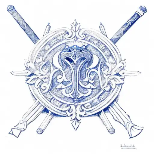 royal blue and white Fluer de lis with lacrosse sticks tattoo design idea