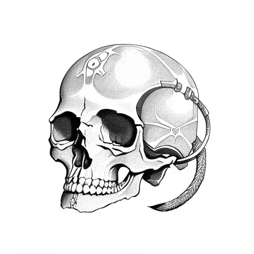 skull with helmet and two pistons like crossbones floating in water  tattoo design idea