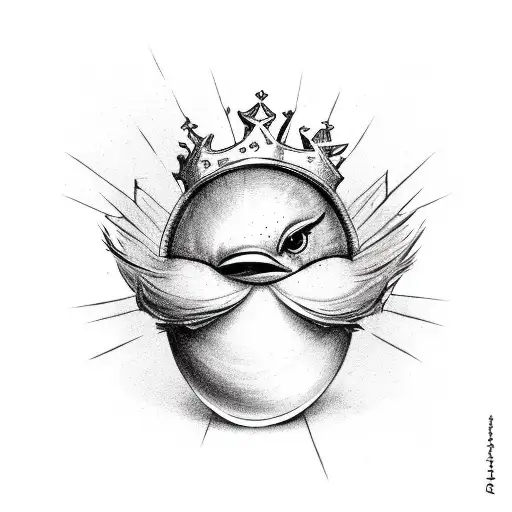 bird hatching from its shell with a crown on its head tattoo design idea