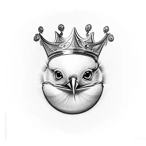 A baby bird hatching from its shell with a crown on its head tattoo design idea