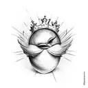 bird hatching from its shell with a crown on its head tattoo design idea