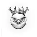 A baby bird hatching from its shell with a crown on its head tattoo design idea