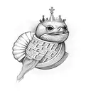 A baby bird hatching from its shell with a crown on its head tattoo design idea