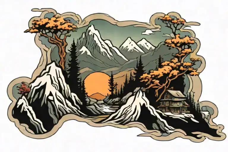 mountain scene running freely tattoo design idea