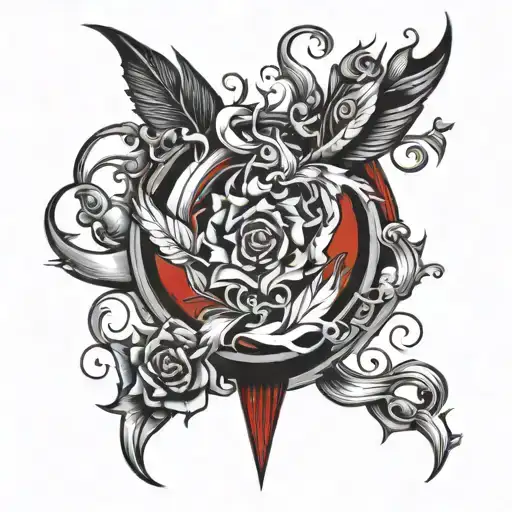 use black and red. create a forearm tattoo for a great lawyer. must depict sobriety, passion, masculinity, self control tattoo design idea