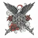 use black and red. create a forearm tattoo for a great lawyer. must depict sobriety, passion, masculinity, self control tattoo design idea
