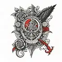 use black and red. create a forearm tattoo for a great lawyer. must depict sobriety, passion, masculinity, self control tattoo design idea