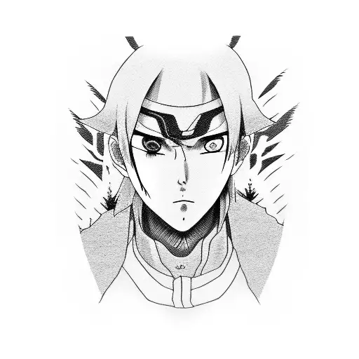 An artistic fusion of Itachi Uchiha and Gojo Satoru, showcasing their unique eye powers tattoo design idea