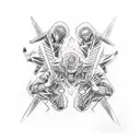 A realistic tattoo capturing the intensity of a battle between characters from Naruto Shippuden, Jujutsu Kaisen, and Demon Slayer tattoo design idea