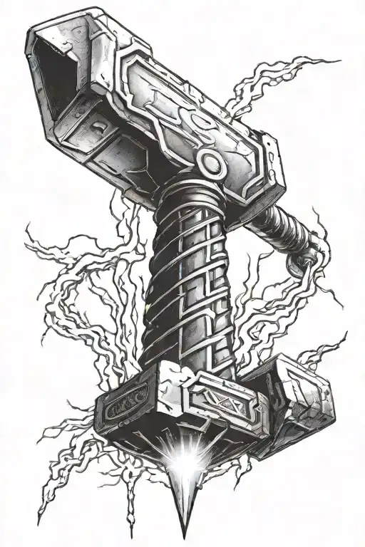 thor hammer and lightning tattoo design idea