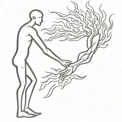 2 stick figures shaking hands but ones on fire  tattoo design idea