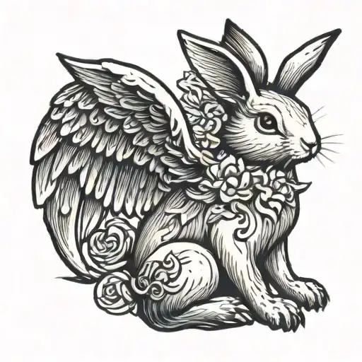bunny with angel wings tattoo design idea