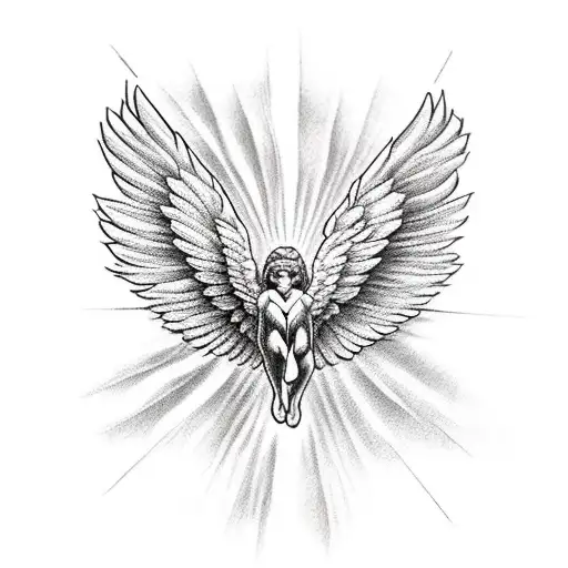 cupid flying with evil wings tattoo design idea