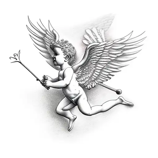 cupid flying tattoo design idea