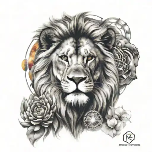 lion and 7 chakras tattoo design idea