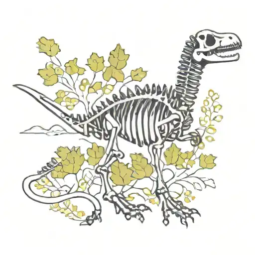 Dinosaurier Skeleton with ginkgo leaves tattoo design idea