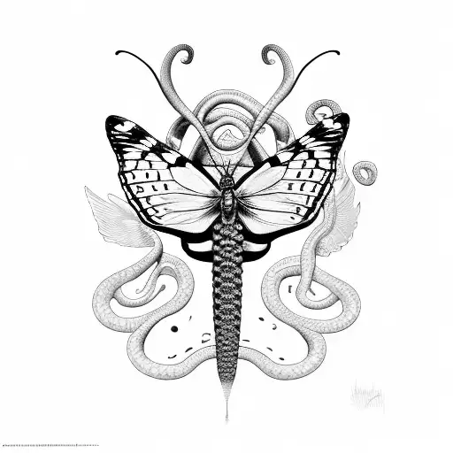 butterfly and snake tattoo design idea