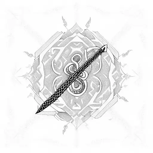 Sword with snakes and birds tattoo design idea