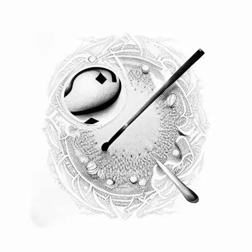 A billiard cue with intricate dotwork patterns tattoo design idea