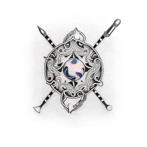 A billiard cue with intricate dotwork patterns tattoo design idea