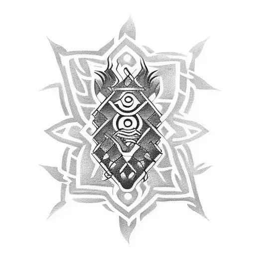 A dotwork tattoo depicting a welding torch surrounded by tribal patterns, symbolizing the client's passion for both welding and their heritage tattoo design idea