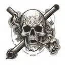 a drawing of a skull with the mouth open surrounded by smoke/clouds and banners saying "old habits die screaming" tattoo design idea