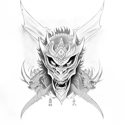 dragon with oni mask yakuza tattoo design idea