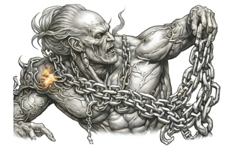 prometheus giving fire with chains wrapped tattoo design idea
