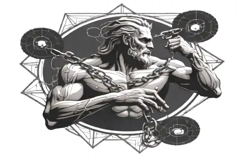 prometheus with chain giving fire to human brain inside tattoo design idea
