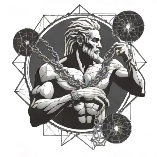 prometheus with chain giving fire to human brain tattoo design idea