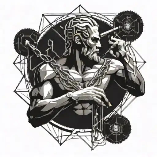 prometheus with chain giving fire to human brain tattoo design idea