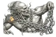 prometheus giving fire with chains wrapped tattoo design idea