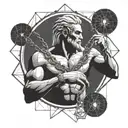 prometheus with chain giving fire to human brain tattoo design idea
