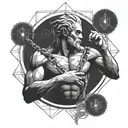 prometheus with chain giving fire to human brain tattoo design idea