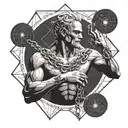 prometheus with chain giving fire to human brain tattoo design idea
