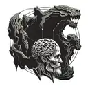 prometheus with chain giving fire to human brain tattoo design idea