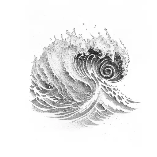 A powerful wave crashing against a dumbbell, symbolizing the strength gained from the gym tattoo design idea