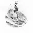 A powerful wave crashing against a dumbbell, symbolizing the strength gained from the gym tattoo design idea