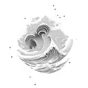 A powerful wave crashing against a dumbbell, symbolizing the strength gained from the gym tattoo design idea