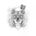 half skull and half butterfly with a flower in the middle tattoo design idea