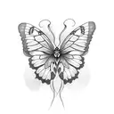half skull and half butterfly with a flower in the middle tattoo design idea