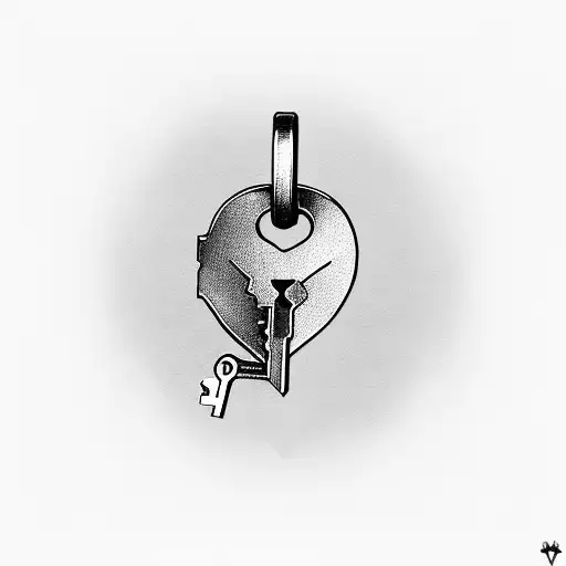 A heart-shaped key with broken chains representing overcoming heartbreak tattoo design idea