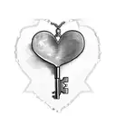 A heart-shaped key with broken chains representing overcoming heartbreak tattoo design idea