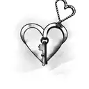A heart-shaped key with broken chains representing overcoming heartbreak tattoo design idea