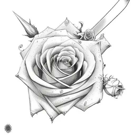 sword with roses penetrating different worlds tattoo design idea