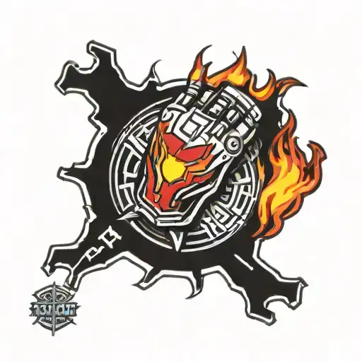 wrist tattoo with ironman triathlon m-dot logo with red spikey flames around it  tattoo design idea