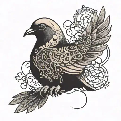 A blackwork tattoo of a peaceful dove carrying an intricate key in its beak, symbolizing your love for birds and your desire for peace and freedom tattoo design idea