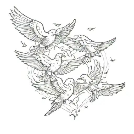 A flock of birds in flight forming a heart shape, reflecting the love for freedom and hard work tattoo design idea