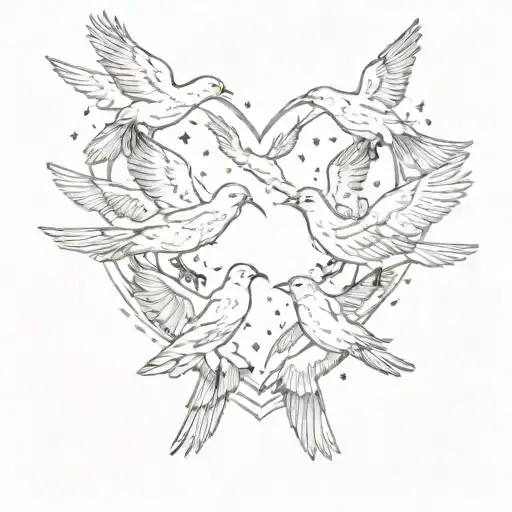 A flock of birds in flight forming a heart shape, reflecting the love for freedom and hard work tattoo design idea