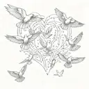 A flock of birds in flight forming a heart shape, reflecting the love for freedom and hard work tattoo design idea